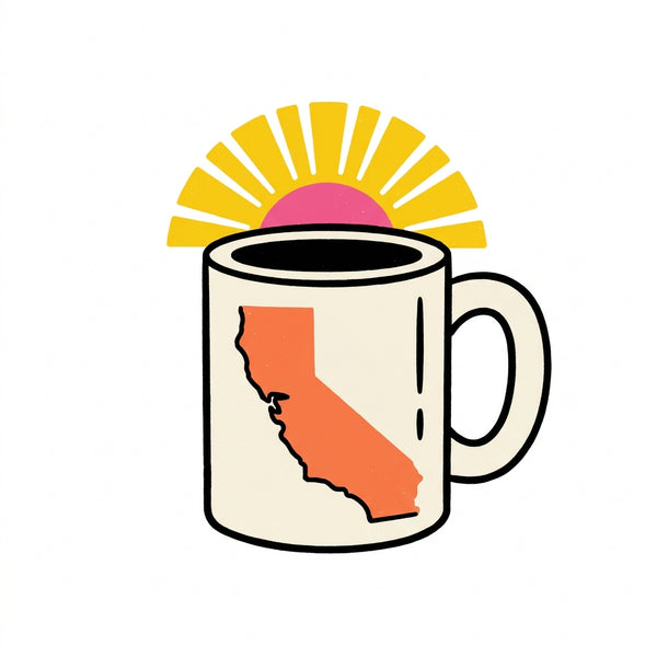 California drinkware — vintage mug illustration with state outline
