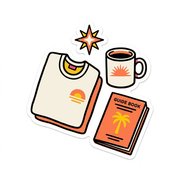 Shop all California merch — vintage flat-lay illustration