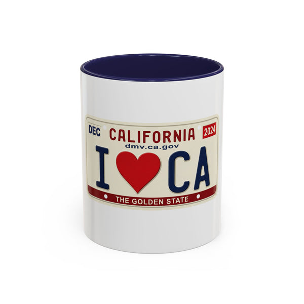 California License Plate Accent Coffee Mug — I CA License Plate Design (11oz & 15oz)