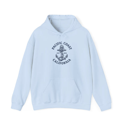 Pacific Coast California Anchor Hoodie — Nautical Vintage Beach Sweatshirt