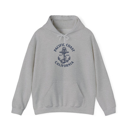 Pacific Coast California Anchor Hoodie — Nautical Vintage Beach Sweatshirt