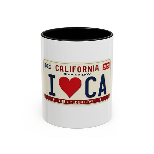 California License Plate Accent Coffee Mug — I CA License Plate Design (11oz & 15oz)