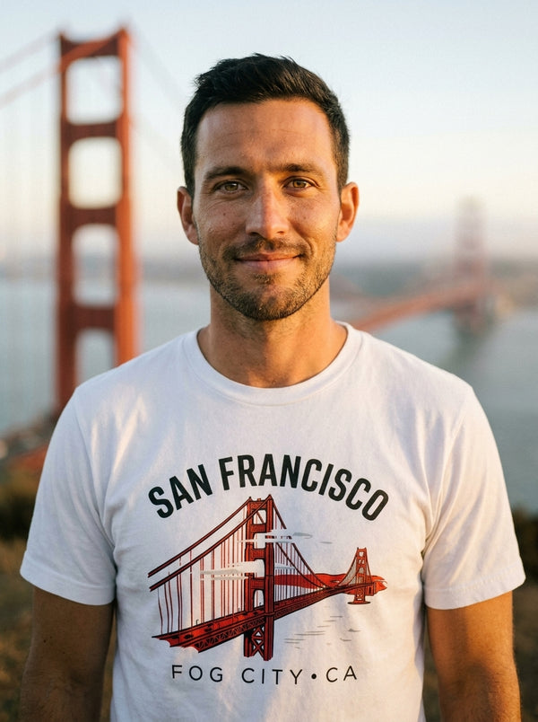 Man wearing SF Fog City Tee t-shirt in San Francisco